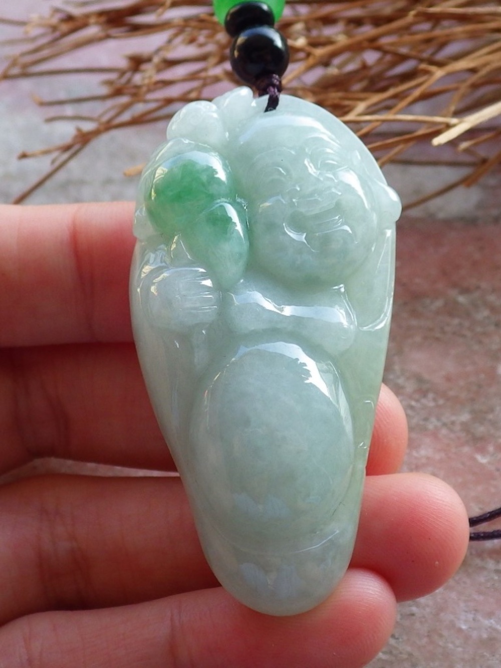 Certified Natural Burma A Jade jadeite Happy Buddha God Bat Pendant Necklace